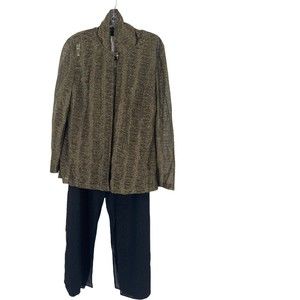 Joseph Ribkoff Evening Set Size 10 Gold Metallic Jacket Cardigan Black Pants